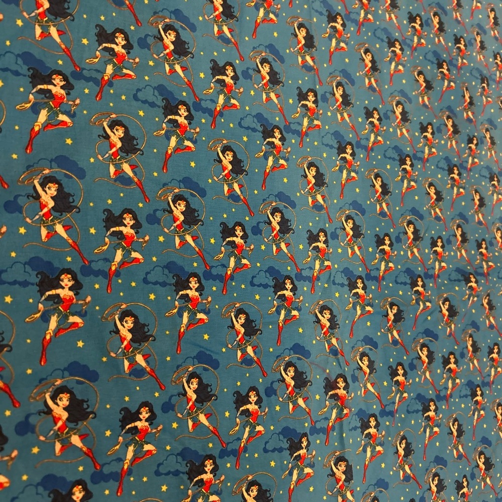 Vintage DC Comics Blue Wonder Woman Patterned Fabric 1 Yard